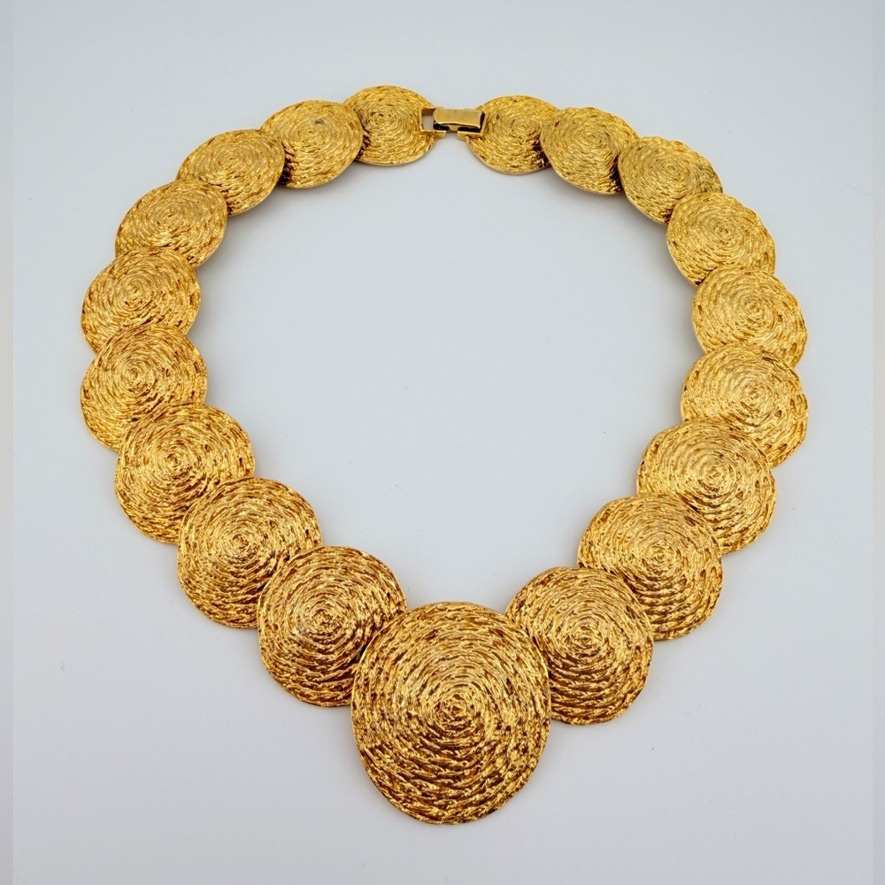 Vintage Les Bernard Unsigned Textured "Sunburst" Spiral Collar Necklace 157g